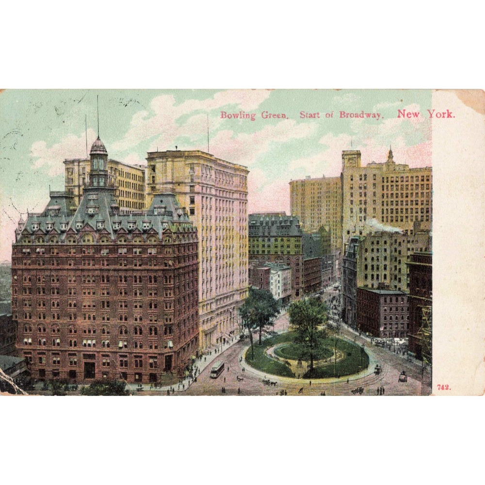 Vtg Bowling Green Start of Broadway New York City NYC 1908 Postcard 742